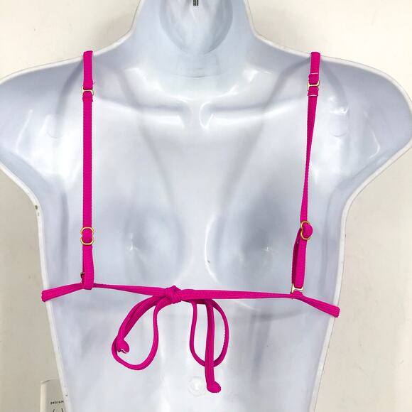 L SPACE Lindsay Bikini Top Medium Pink Bright Fuchsia Ribbed Triangle NWT - Picture 8 of 13